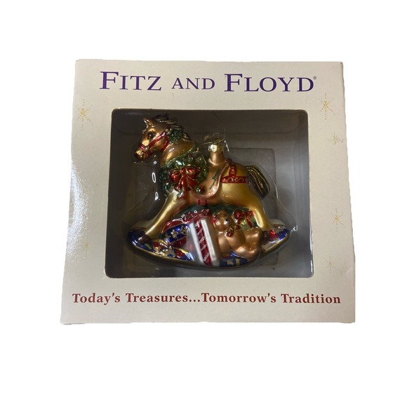 Fitz & Floyd Large Glass-Blown‎ Rocking Horse Christmas Ornament NIB - Picture 1 of 13